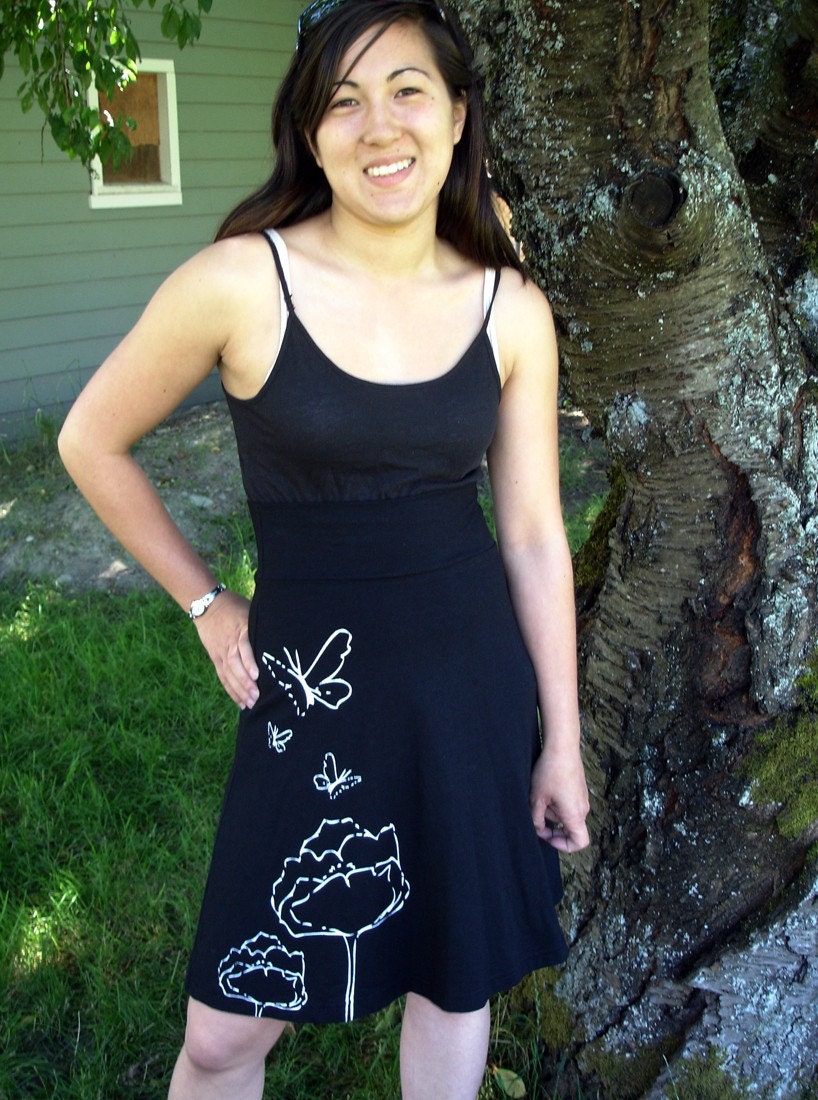 ON SALE Butterfly Skirt 100 Percent Organic Cotton Black LARGE