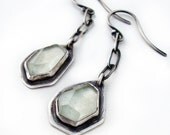 Faceted Green Amethyst Earrings, Prasiolite Earrings, Modern Random Irregular Facet Pale Green Dangle Earrings-MEDIUM