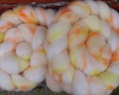Supersorted BFL Superwash Roving (Top) Hand Painted Spinning or Felting Fibre 100g in speckled shades of Yellow & Orange