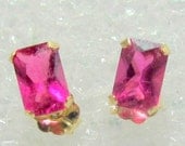 14kt YG Emerald Cut Pink Tourmaline Gemstone post earrings
