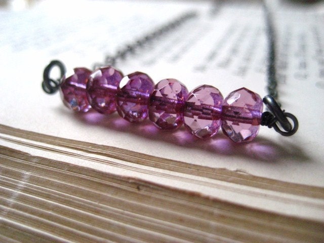 purple bead necklace stacked faceted beads oxidized sterling silver chain womens jewelry