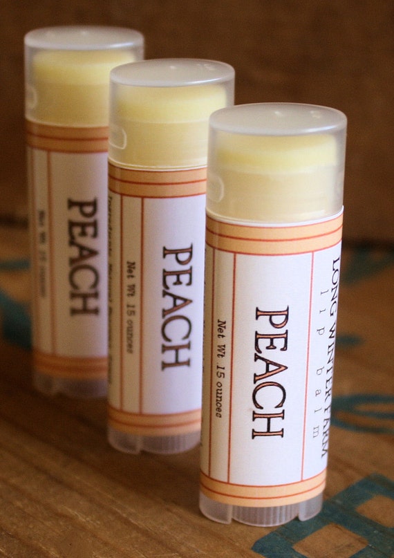 Peach Lip Balm - One Tube Beeswax Shea Cocoa Butter Jojoba