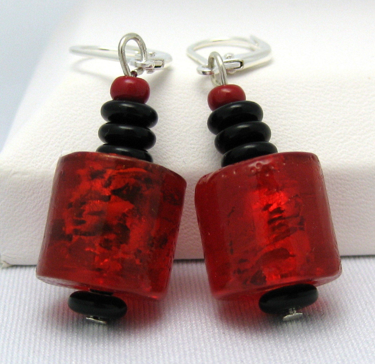 Ladybugs - Necklace and Earrings (Black and Red Glass)