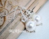 White Pearl Bridal Earrings, Drop Earrings, Crystal Earrings, Wedding Earrings, Bridesmaids Gifts, Eleanor E258B