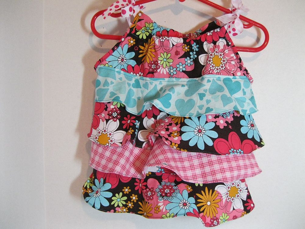Toddler Ruffled Top and Pocket Pants Michael Miller Peace Flowers Cocoa