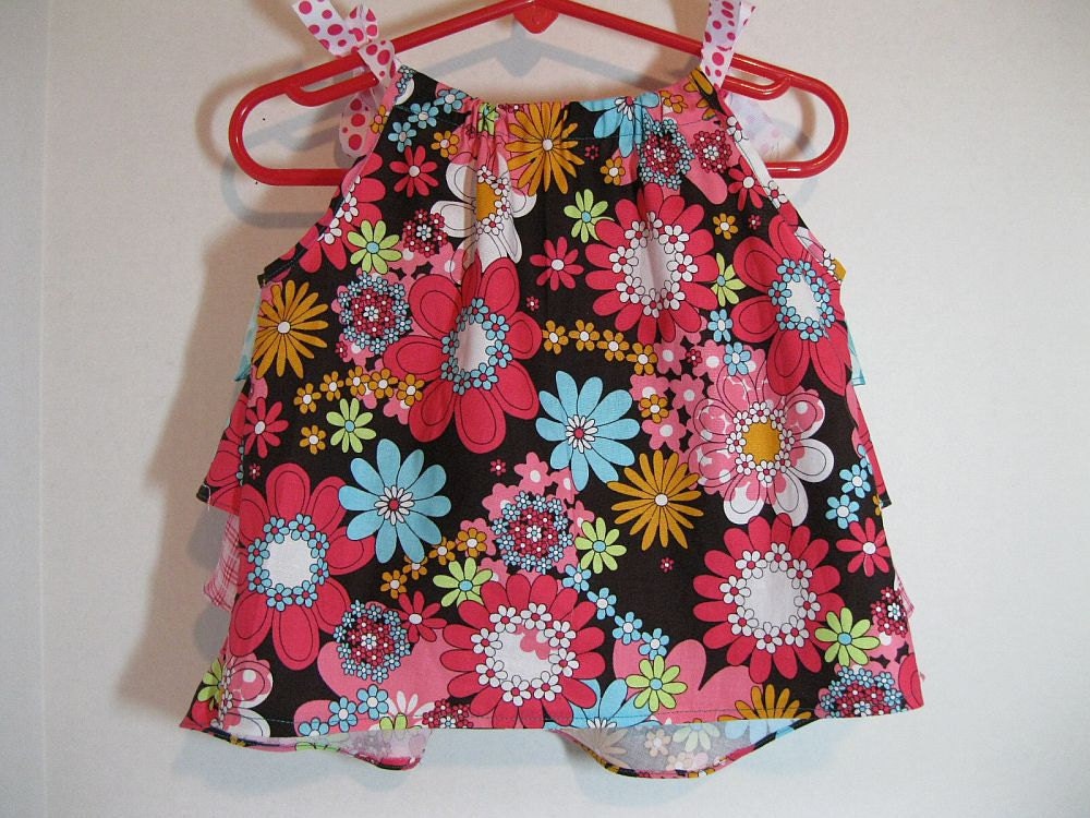 Toddler Ruffled Top and Pocket Pants Michael Miller Peace Flowers Cocoa