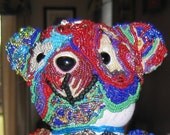Lola the Bear Hand Beaded Stuffed Animal Sculpture OOAK Piece of Art