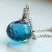 London Blue Topaz Necklace, Sterling Silver Wire Wrapped Gemstone, Deep Ink Peacock Blue Briolette, Gemdrops, hamptonjewels