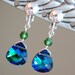 Peacock Bridesmaid Clip On Earrings, Blue Green Swarovski Crystal, Choose your Accent Color, Sterling Silver Wire Wrapped