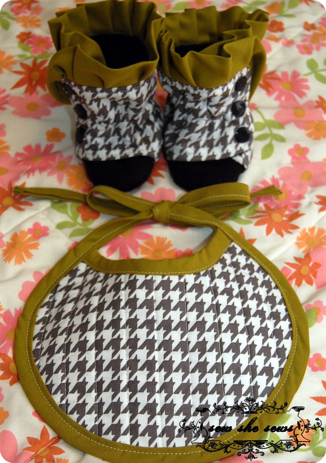 PDF Sewing Pattern Combo Pack Ruffled Baby Boots and Quilted Reversible Baby Bib 0-3 3-6 6-12