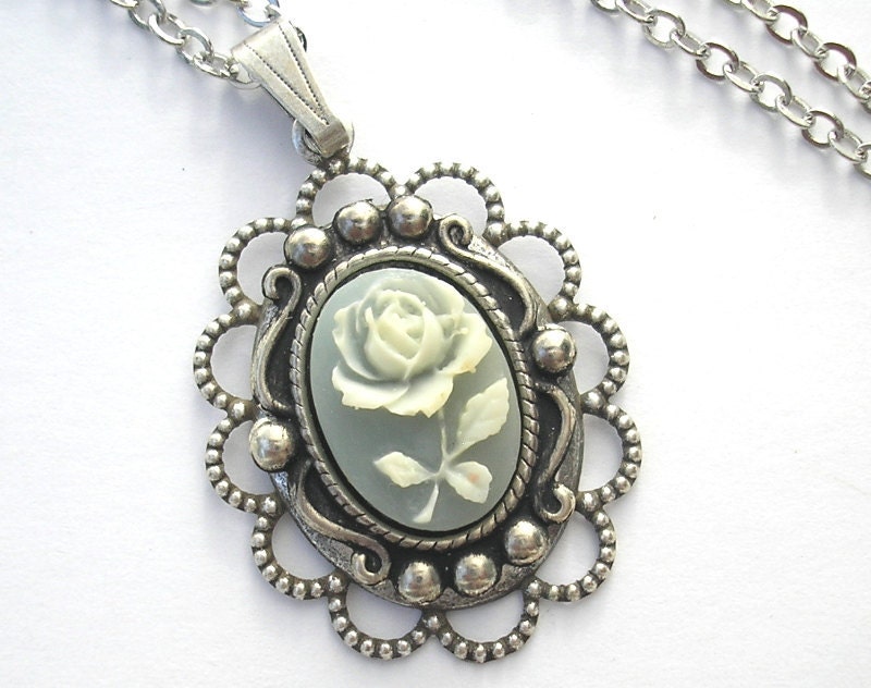 Cameo Pendant- Antiqued Silver Victorian style