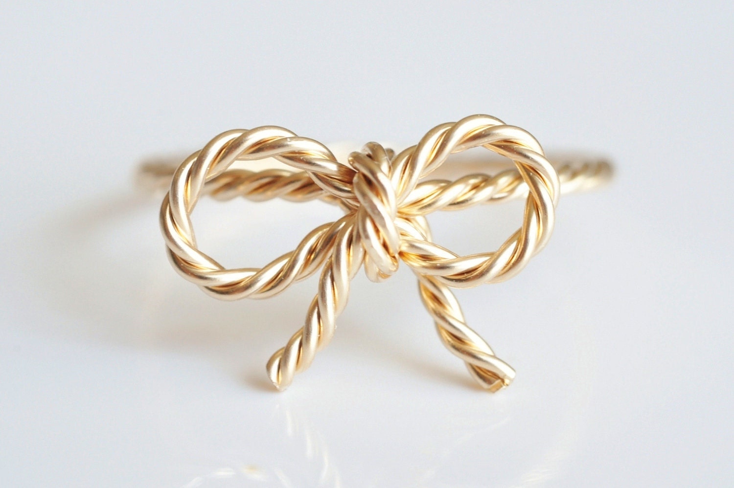 TINY BOW rope ring - 14k Yellow gold filled twisted wire wrap