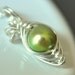 ONE PEA So Precious necklace --lime green freshwater pearl, sterling silver