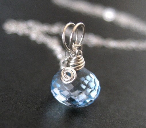 Limited Edition grade AAA BLUE Topaz delicious sterling silver wire wrap necklace
