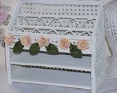Vintage Cottage Wicker Desk ORGANIZER with Roses