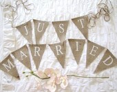 JUST MARRIED Glittered Burlap Banner