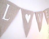 LOVE...White Glittered Burlap Banner