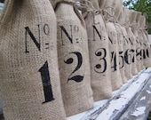 1 - 10 Numbered Burlap Wine Bags, Wedding Table Numbers, Wedding Favors