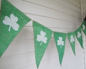 Glittered Shamrocks on Green painted Burlap Banner...St. Patricks Day