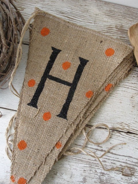 HALLOWEEN Glitter Burlap Banner Pennant Bunting
