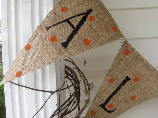 Ships today...HALLOWEEN LARGE Glitter Burlap Banner Pennant Bunting