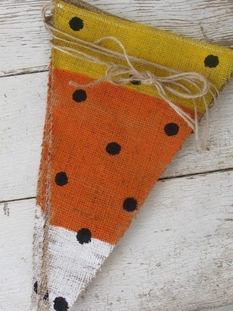 CANDY CORN hand painted Burlap Banner Pennant Bunting