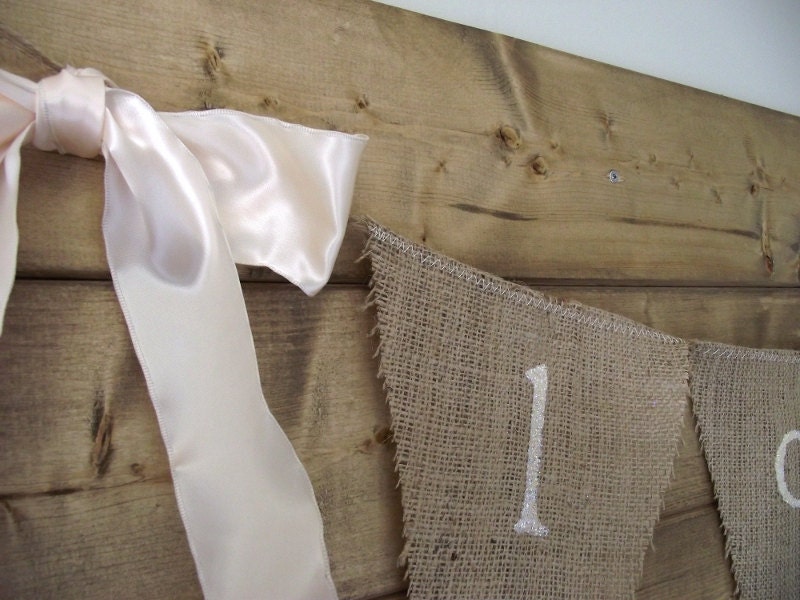 LOVE...Lowercase White Glittered Burlap Banner with Ribbon Bows