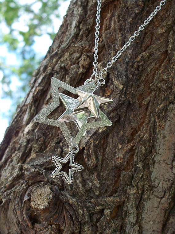 Silver Star Cluster Charm Necklace