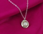 Necklace - Sterling silver - Single White Pearl - Wire wrapped - White wedding - xz