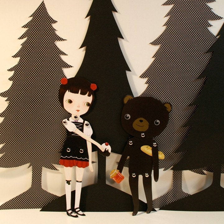 Black Forest Picnic paper doll set with 10 silver brads