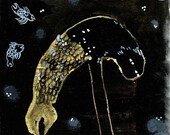Reaching Down Monster Fish Original Illustration in gouache
