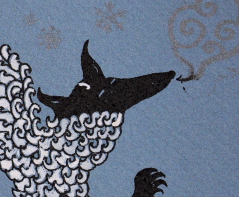 Polar Wolf Hand Painted Greeting Card by Emma Kidd / Gocco Printed / gouache detail