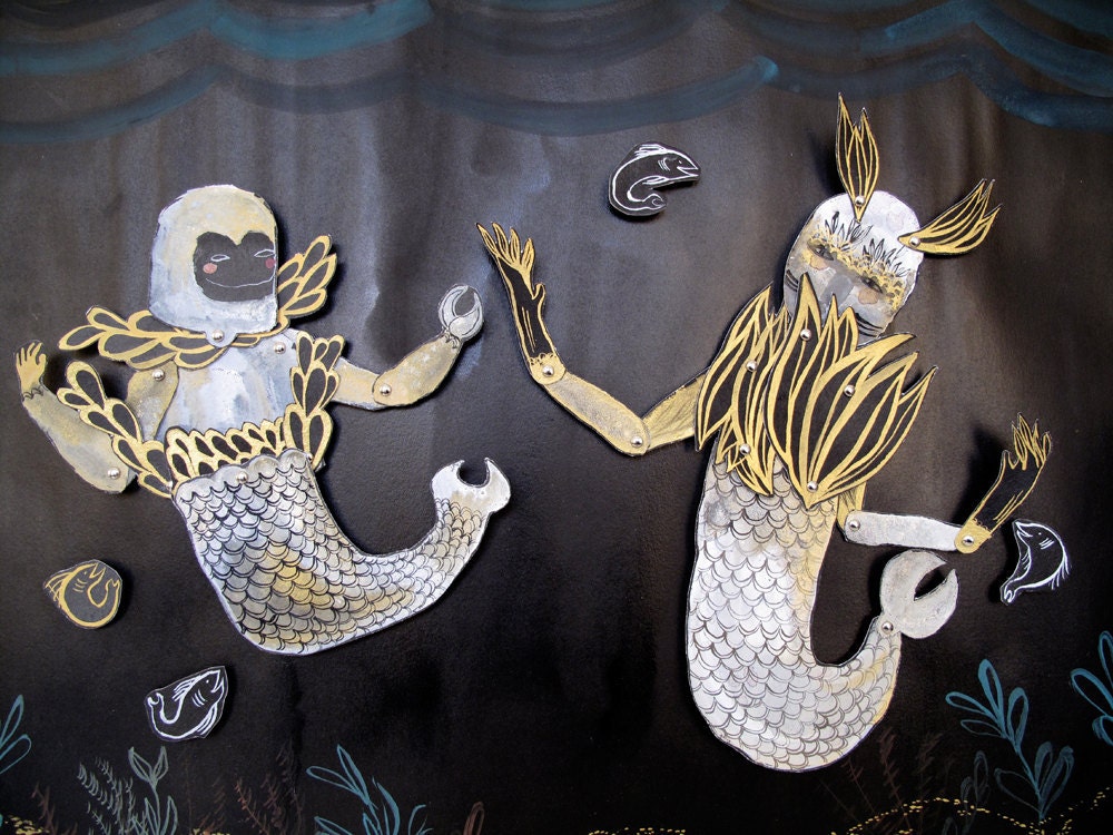 Sea Monster Original Articulated Paper Beast Scene / Hinged Beasts Series