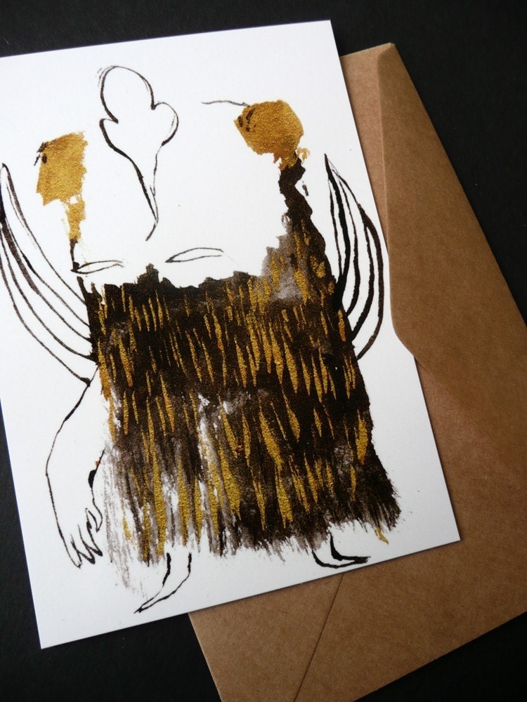 Gold Eared Monster Postcard by Emma Kidd / original illustration reproduction print