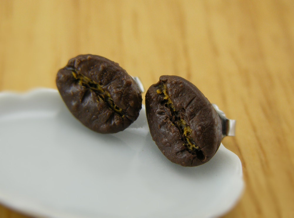 Coffee Bean Studs / Post Earrings