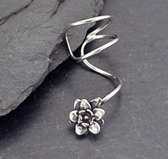 Sterling Silver Flower EAR CUFF - Handcrafted PETALS