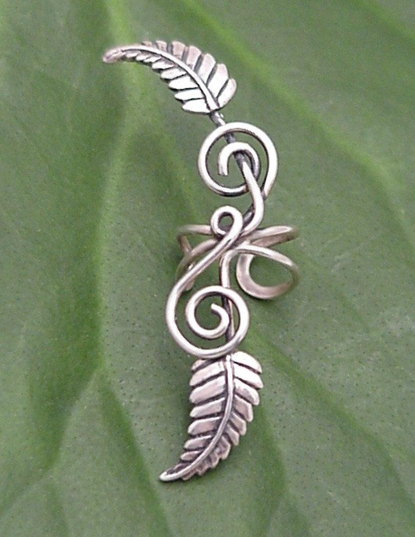 Sterling Leaf EAR CUFF - TENDRILS - Silver Spiral Handcrafted Ear Wrap Earwear
