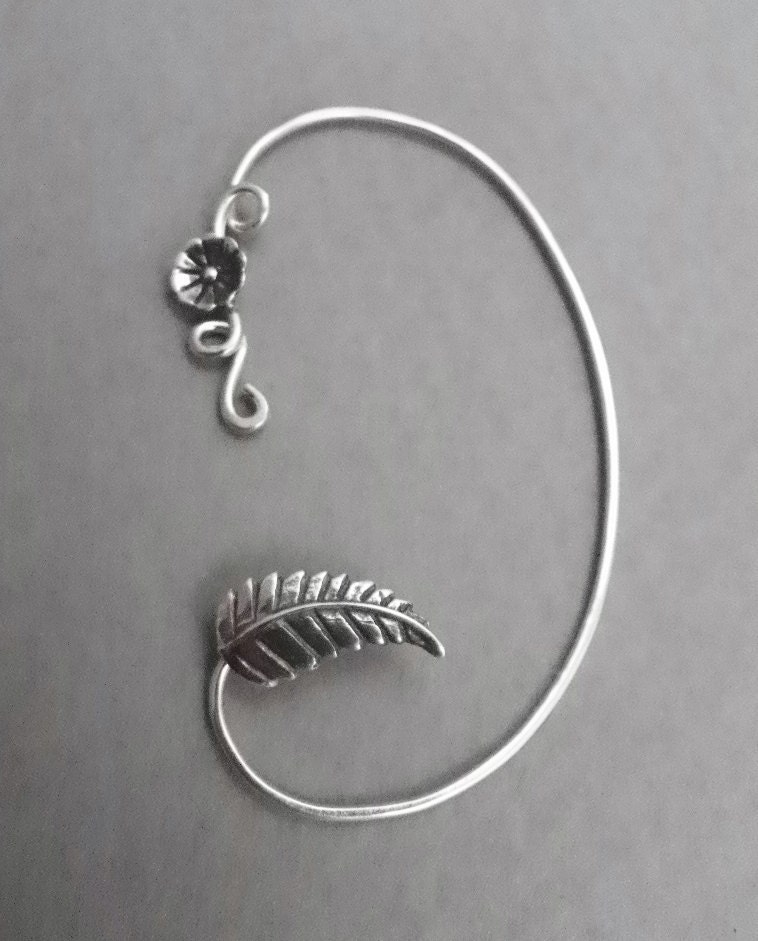 Sterling Flower and Leaf Ear Wrap - SPRING - Silver Ear Cuff Wrap
