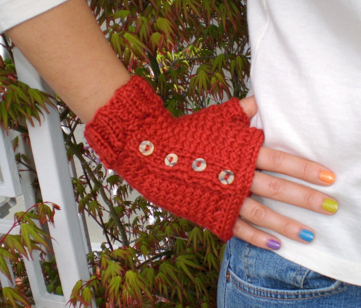 Cardinal Red HandKnit Fingerless Gloves
