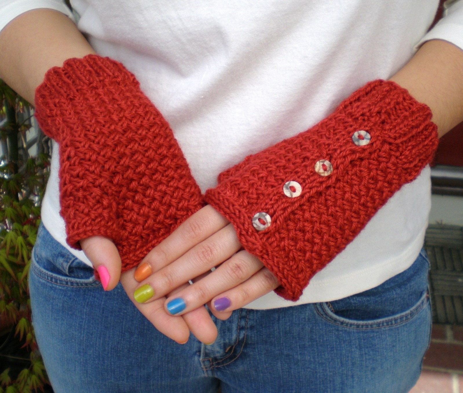Cardinal Red HandKnit Fingerless Gloves