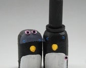 Penguin Wedding Cake Toppers - two veil flowers