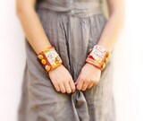 Wrist Spoilers with Antique Lace, Leather, Vintage Velvet, Coral roses