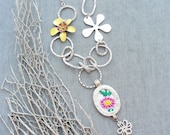 Green at Heart Necklace - Vintage Embroidery, Enamel and Silver plated metal