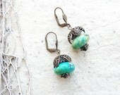 Bella Crysocolla Earrings - Stone and Brass