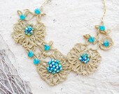 Irish Lace - Crocheted Necklace with Crystals