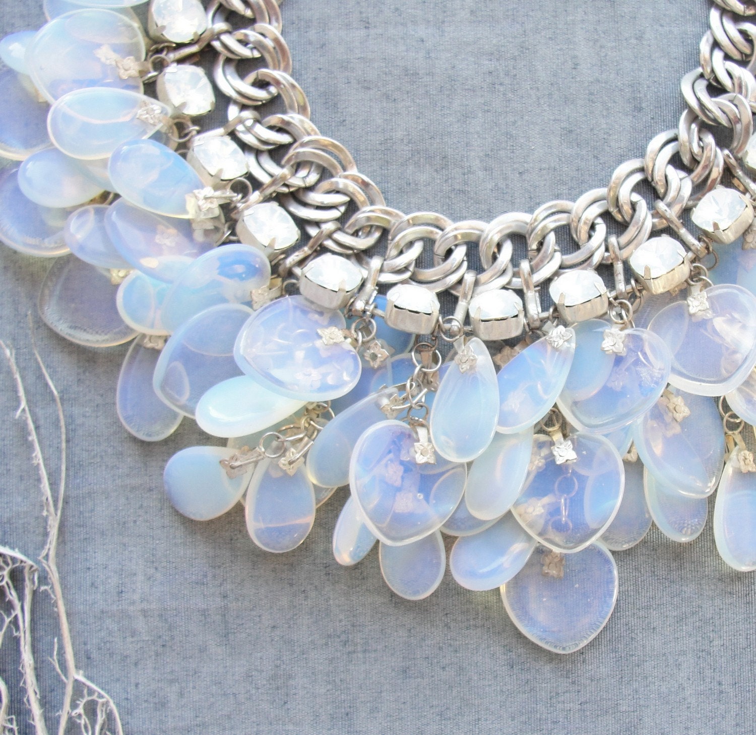 Splendid Bride - Moonstone and Crystal Necklace, Bracelet and Earrings Bridal Set