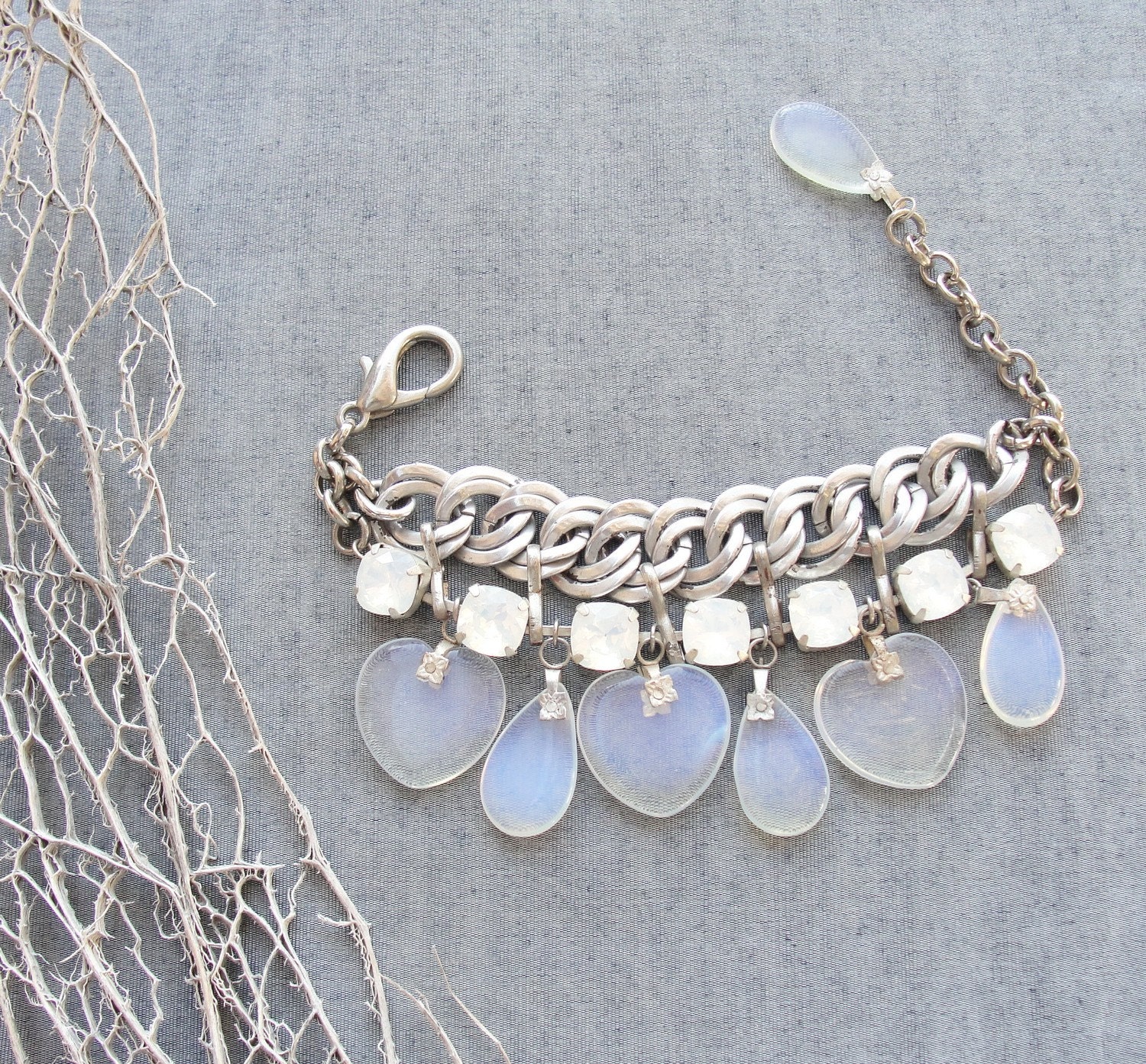 Splendid Bride - Moonstone and Crystal Necklace, Bracelet and Earrings Bridal Set