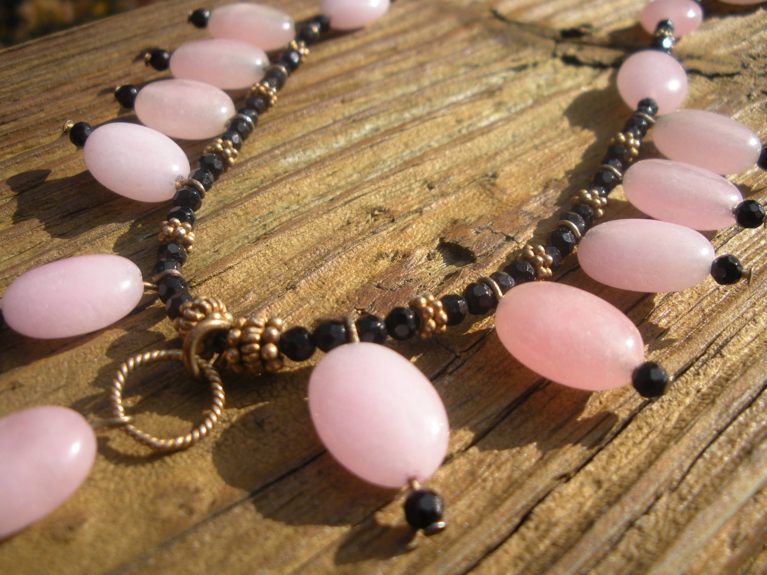 Sale Pink Jade Black Onyx unique designer necklace OOAK