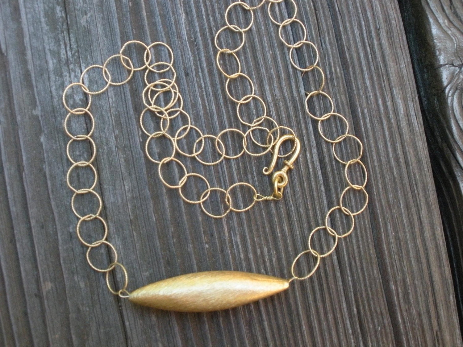 Gold Chain Necklace Brushed Gold bead handmade OOAK large links long bead stylish