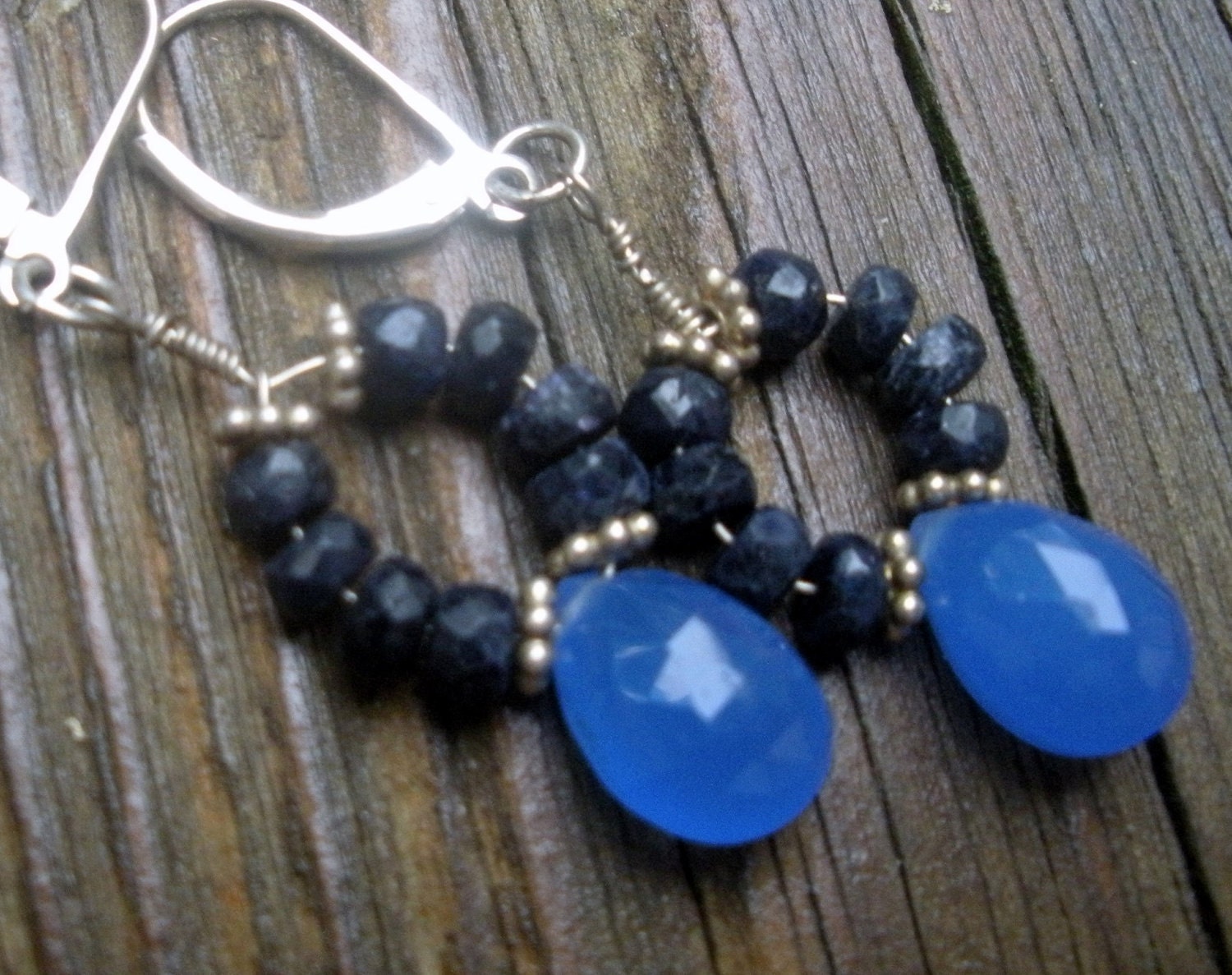 AAA Sapphire blue chalcedony unique designer earrings